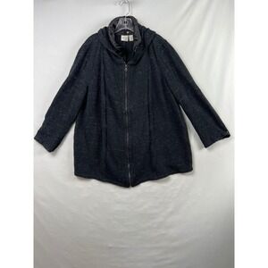 Zenergy by Chico's 3 Jacket Women US XL Black Full Zip Hooded Marled Cotton